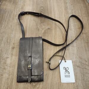 HOBO Token Shadow Gray Leather Credit Card ID Window Phone Pocket Crossbody Bag